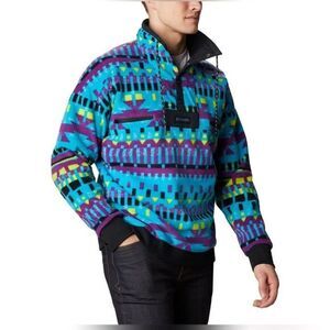 Columbia Fleece Powder Keg Blue Print Pattern Lapis Purple Pullover Sweater